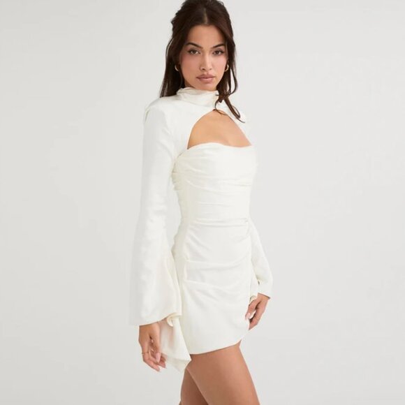 NWT Classy High Neck Cutout Draped Satin Mini Party Dress - Picture 6 of 9